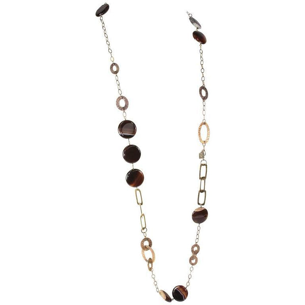 Long High Tech Banded Agate Sterling Silver Link Necklace