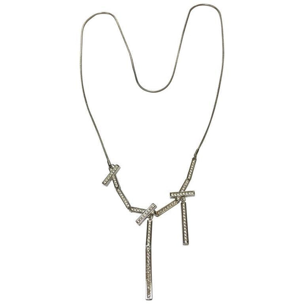 Stainless Steel Multi Bar CZ Encrusted Pendant Necklace
