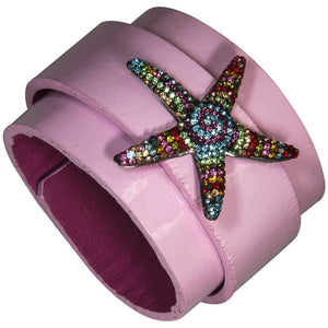 Sterling Silver CZ Starfish on Leather Cuff Bracelet