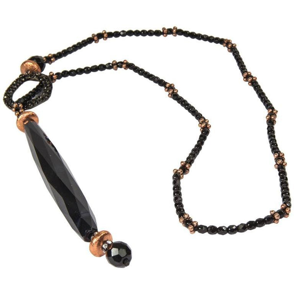 Striking Black Jet and Copper Lariat Necklace