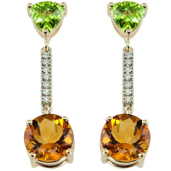 Peridot Citrine Diamond Gold Drop Earrings