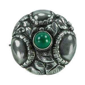 Theodor Fahrner Jugendstil Green Onyx Sterling Silver  Brooch Pin