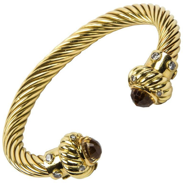 Gorgeous Citrine Diamond Gold Cuff Bangle Bracelet