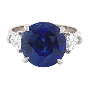 7.07 Carat Round Sapphire and Diamond Platinum Ring Estate Fine Jewelry