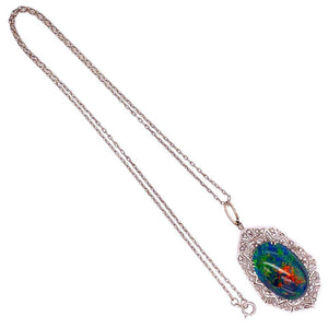 9.28 Carat Black Opal and Diamond Platinum Pendant Necklace Estate Fine Jewelry
