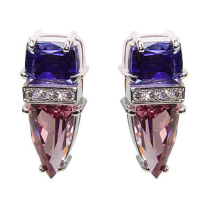 Spinel and Tanzanite Diamond Gold Stud Earrings