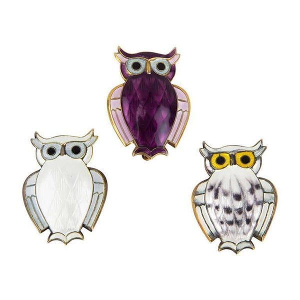 Three David Andersen Norway Enamel Owl Sterling Silver  Brooch Pins