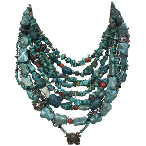 Turquoise Coral Sterling Silver Multi-Strand Necklace