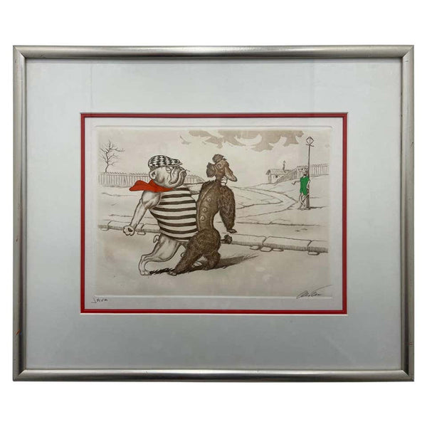 Mid-Century Modern Dirty Dogs of Paris Signed and Titled Etching La Java