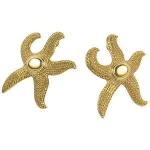 Signed Ben-Amun Etruscan Style Textured Gilt Starfish Couture Runway Earrings