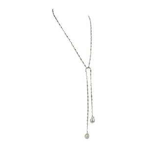 Baroque Pearl Drops Faux Diamond Lariat Sterling Silver Necklace