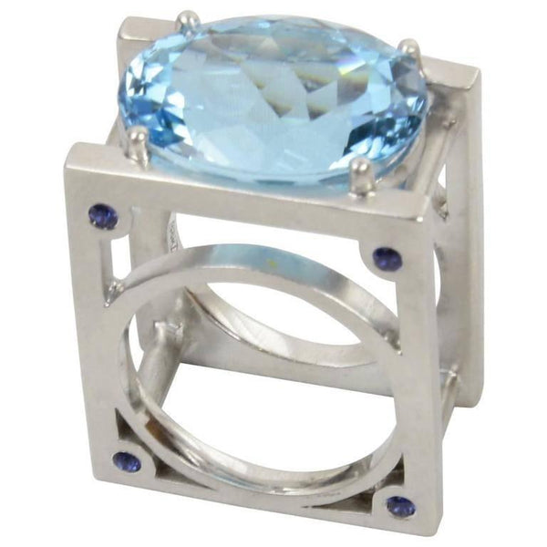 23.62 Carat Sky Blue Topaz and Sapphire Statement Ring