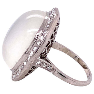 25 Carat Moonstone Diamond Platinum Cocktail Ring Fine Estate Jewelry