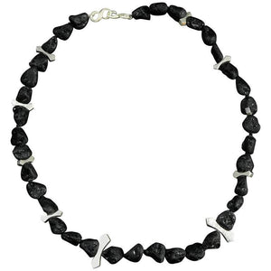 Dynamic Natural Black Lava Nugget Sterling Silver Necklace