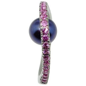 Beautiful Black Peacock Pearl and Pink Sapphire Ring