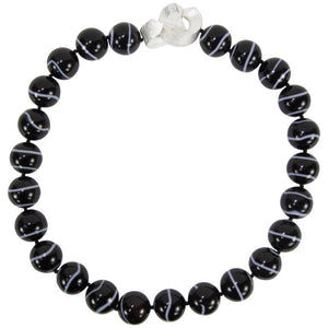 Beautiful Large Black Banded Agate Bead Necklace