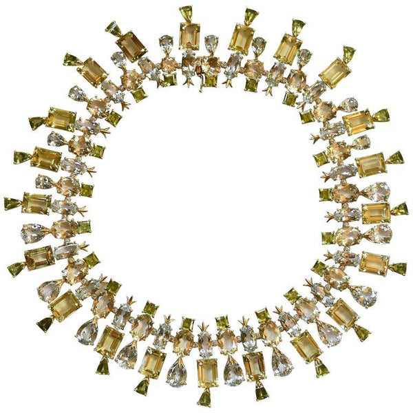 Tony Duquette Aquamarine Citrine Peridot Scapolite Heirloom Gold Necklace