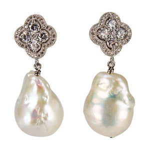 Pearl and Faux Diamond Drop Sterling Silver Statement Earrings