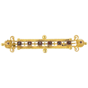 Antique Victorian Garnet Gold Bar Brooch Pin
