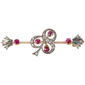 Sublime Antique Ruby and Diamond Gold Bar Pin Brooch