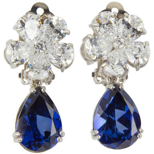 Amazing Faux Diamond Sapphire Drop Clip Statement Earrings