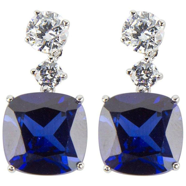 Stunning Faux Diamond and Blue Sapphire Drop Statement Earrings
