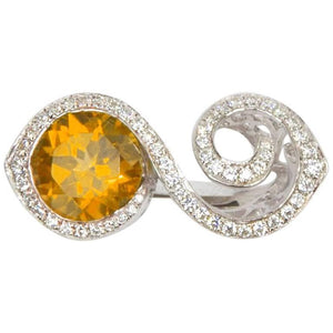 Toi et Moi Bypass Citrine CZ Sterling Silver Rhodium Runway Ring