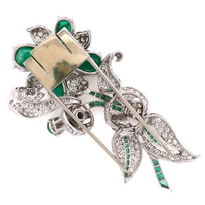 8.95 Carat Diamond and Emerald Platinum Retro Brooch Pin Estate Fine Jewelry