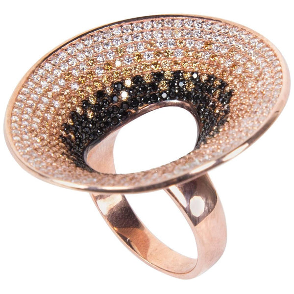 Amazing Faux Diamond Statement Crater Ring Rose Gold Sterling Silver