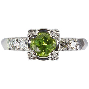 Green Tourmaline and Diamond Platinum Engagement Ring
