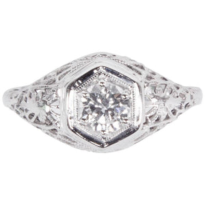 Art Deco 0.45 Carat Diamond Filigree Platinum Solitaire Engagement Ring