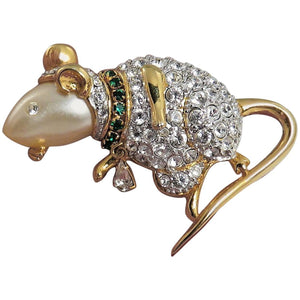 KJL Kenneth Jay Lane Faux Pearl and Faux Diamond Mouse Brooch Pin