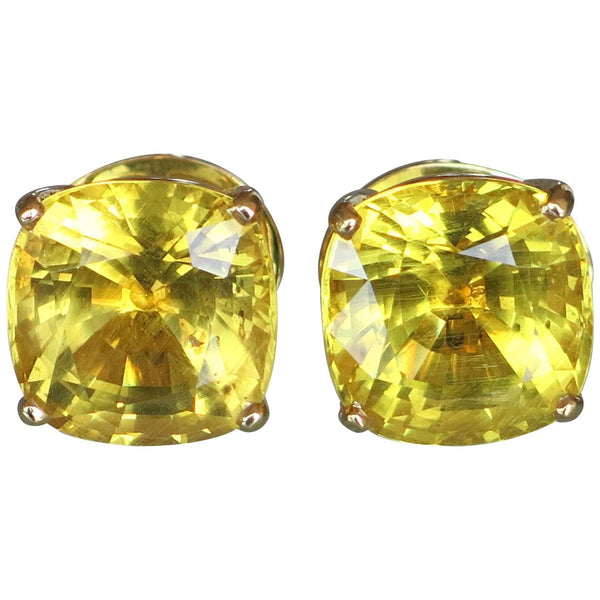 24.67 Carat Natural Vivid Yellow Danburite Gold Stud Statement Earrings