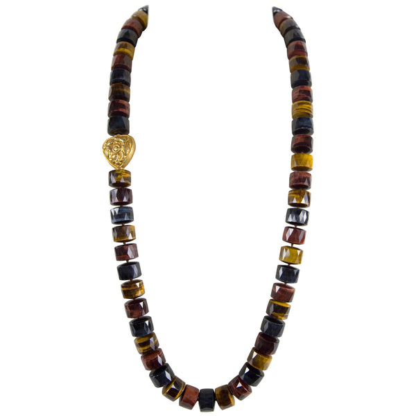 Beautiful Multi Color Tiger Eye and Gold Beads Runway Necklace