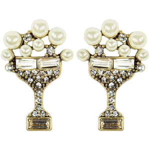 Champagne Faux Pearl Bubbles and Faux Diamond Statement Earrings