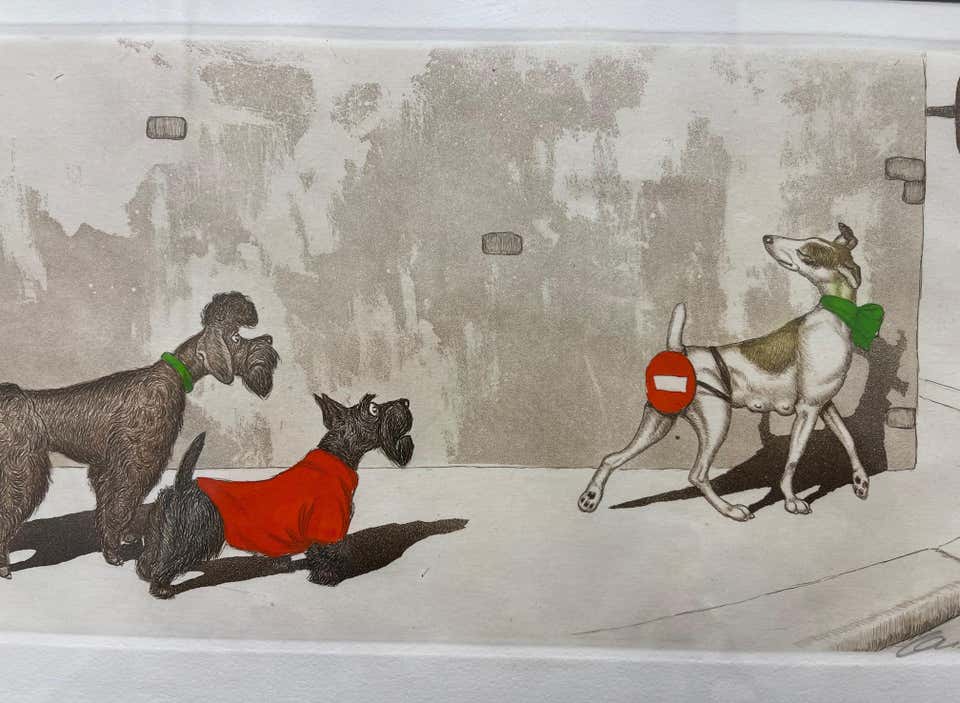 Mid-Century Modern Set of 3 Boris O'Klein Dirty Dogs of Paris 