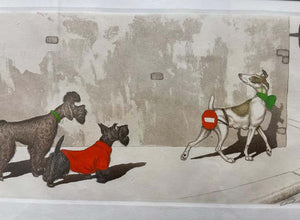 Mid-Century Modern Set of 3 Boris O'Klein Dirty Dogs of Paris Signed