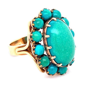 Beautiful Large Turquoise Cluster Gold Statement Ring Fine Estate Jewelry