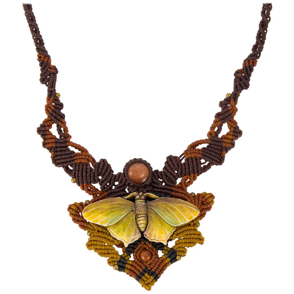 Carved Butterfly on Intricate Hand Knotted Neckpiece Statement Necklace