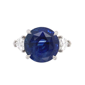 7.07 Carat Round Sapphire and Diamond Platinum Ring Estate Fine Jewelry