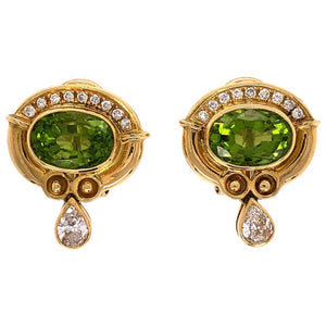 4.00 Carat Peridot and Diamond Gold Earrings Fine Estate Jewelry