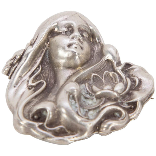 Art Nouveau Antique Sterling Silver Gibson Girl Statement Brooch Pin