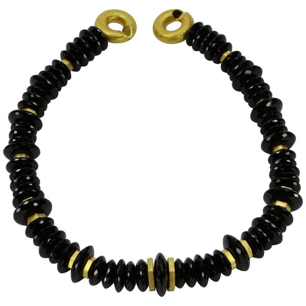 Amazing Black Spinel Facet Bead Gilded Silver Statement Necklace