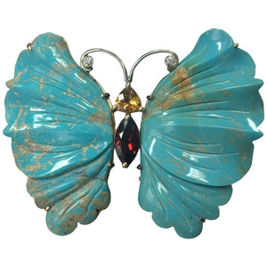 Coach House Beautiful Natural Turquoise Gold Butterfly Brooch Pin