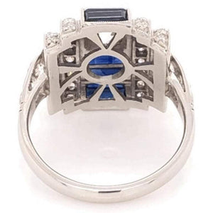Art Deco Style 1.10 Carat Baguette Sapphire Diamond Platinum Ring
