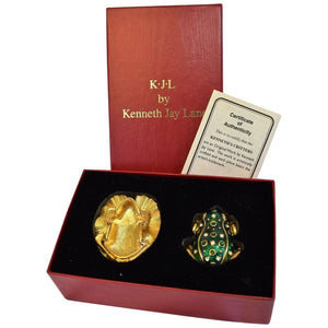 Kenneth Jay Lane KJL Green Frog Pin Brooch Snuff Pill Box