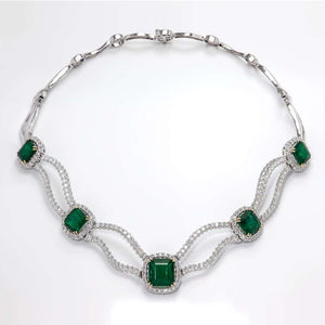 Spectacular Emerald and Diamond Platinum and White Gold Necklace