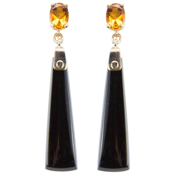 Citrine and Onyx Drop Gold Earrings