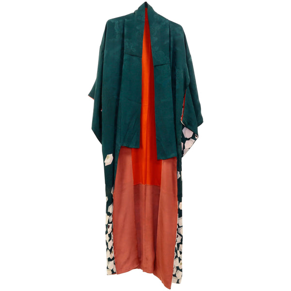 Japanese Vintage Silk Kimono Robe, Circa 1960s