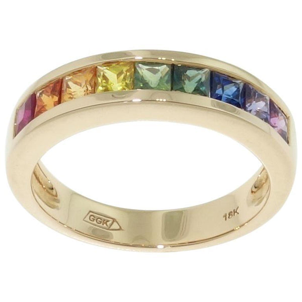 1.18 Carat Multi-Color Princess Cut Sapphire Gold Eternity Band Ring